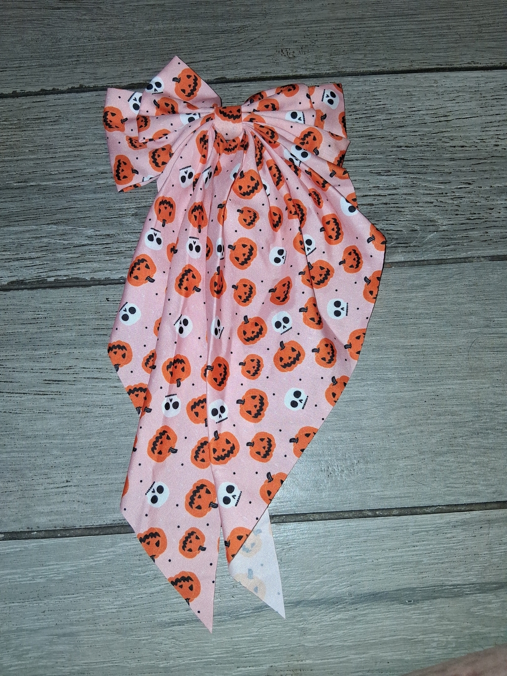 Girls Pink Halloween Pumpkin Bow Scarf Hair Accessory